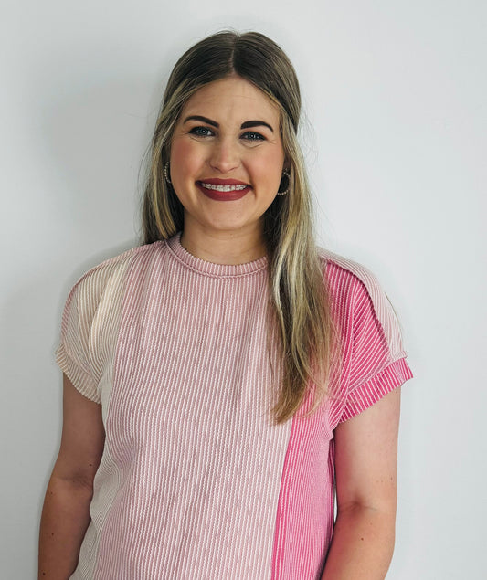 Ribbed Pink Colorblock Top